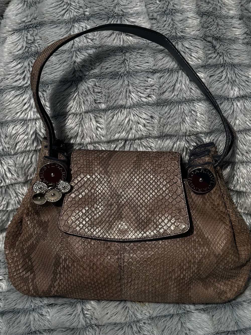 Bulgari Taupe Python-Embossed Leather Hobo with Silver Discs